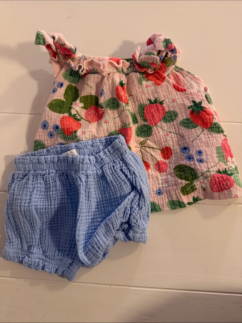 Mud Pie Pink Strawberry & Blue Shorts Matching Set